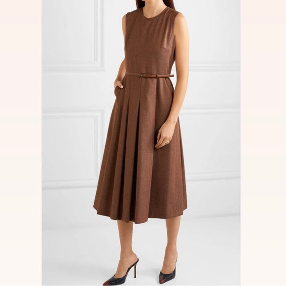 Max Mara Belted Brushed Wool Twill Midi Dress， size 2 - Picture 2 of 16